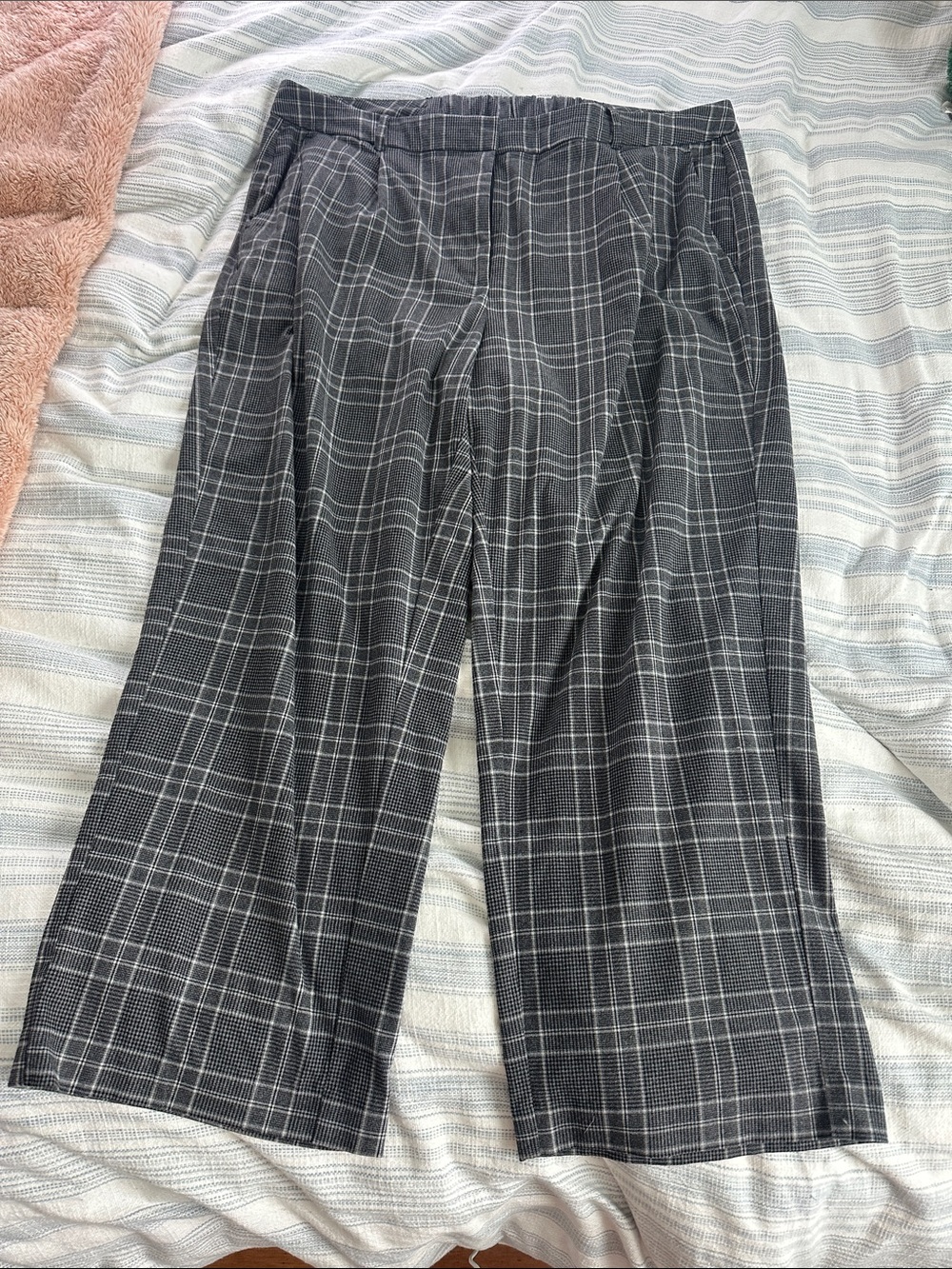 Gray Plaid Taylor Wide-Leg Trousers